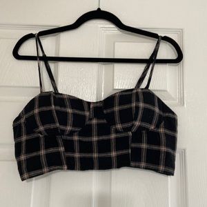 Black plaid bustier crop top with removable pads